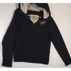 Hollister Men’s Hoodie Medium Black Zip Up Sweatshirt Jacket Surf Club 1956 Logo